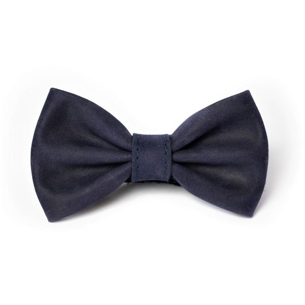 Leather Bow Tie Navy Adjustable Antique Brass Clips One Size Fits All