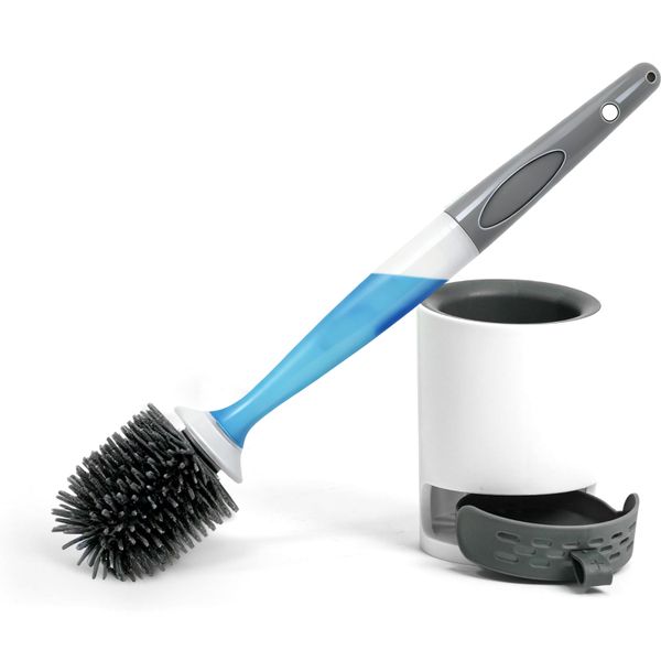 Silicone Toilet Brush Pro and Holder Set with Liquid/Detergent Dispense