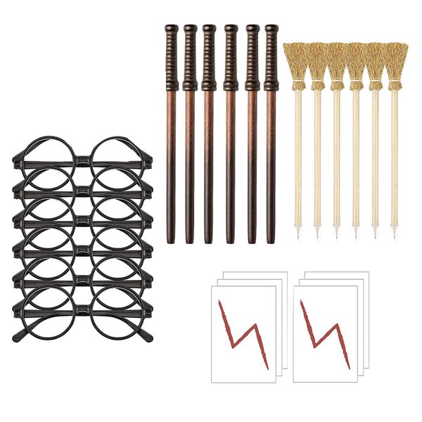24Piece Witch Broom Pencil Wand Pencils Tattoo Stickers Glasses with Round