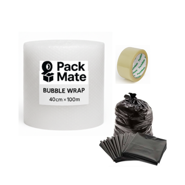 Pack Mate Bubble Wrap (40cm x 100m), Packaging Tape &amp; Refuse Bags (20s)