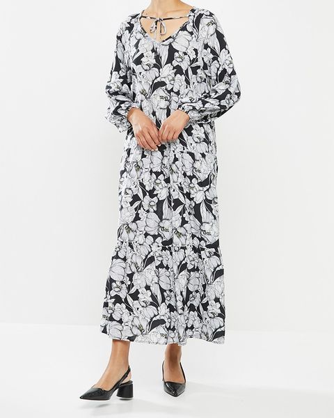 Women's Edit Wide Hem Gyspy Maxi Dress - Mono Big Floral
