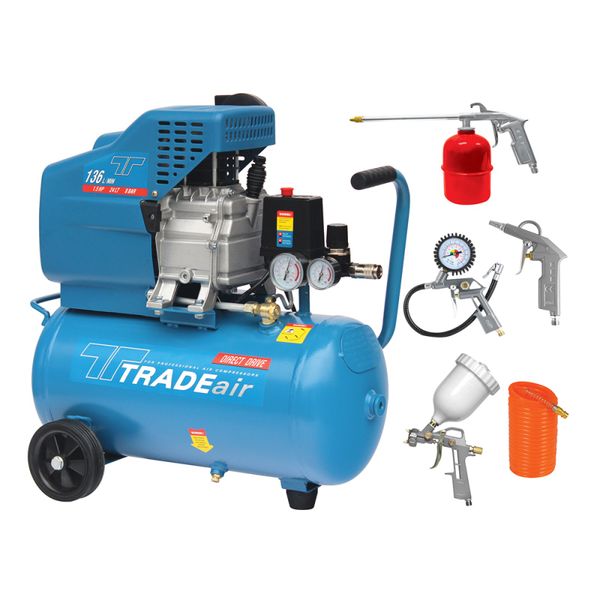TradeAir - 24L 1.1kW 1.5HP Lubricated with 5Pc Air Tool Compressor