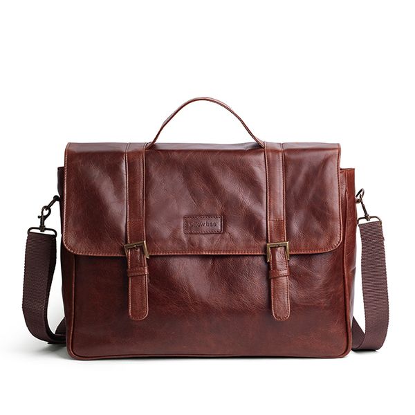 Deluxe Leather Laptop Business Bag - Brown