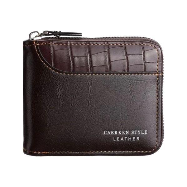 New Men's Zipper Card Holder Short Wallet PU Leather