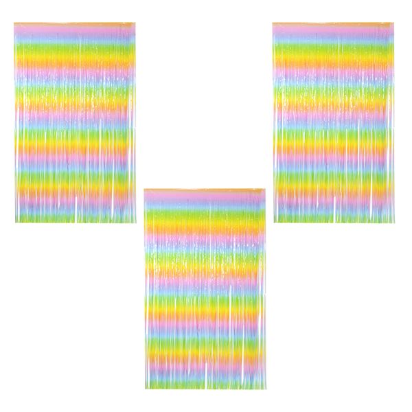 Home Decor Rainbow Pride Party Foil Fringe Curtain Set of 3 (2m)
