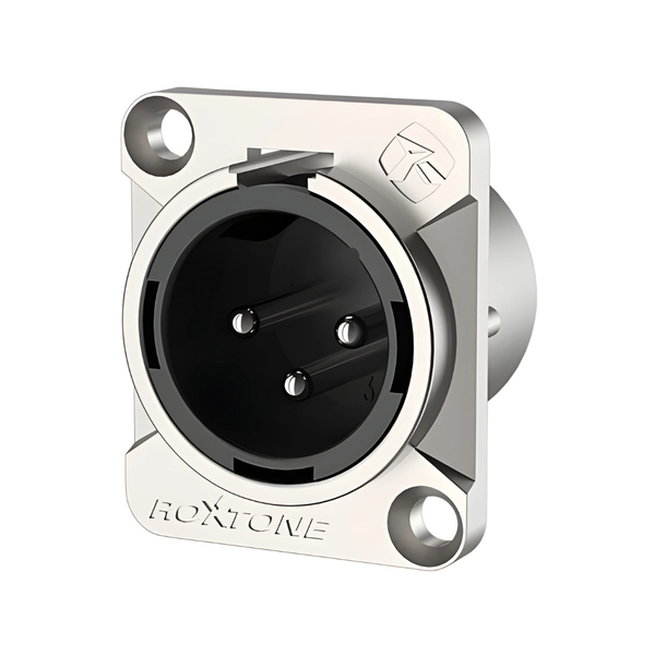 Roxtone RX3MD-NT 3-Pin Male XLR Chassis Mount Connector - Nickel Plated