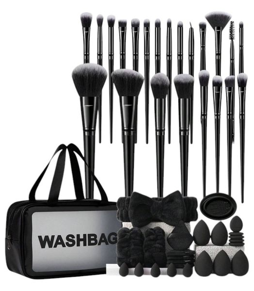 24 Piece Set With 22 Makeup Brushes &amp; Medium Bag - Black
