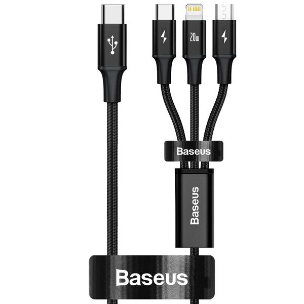 Baseus 20w - 1.5m 3in1 Rapid Usb Type-C to Type-C + Lightning Pd + Microusb - Black - 1.5 M