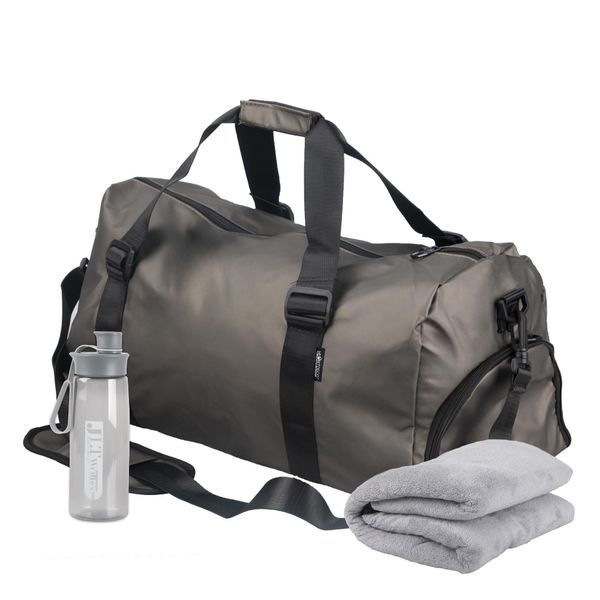 35L Gym Duffel Bag Set With Water Bottle &amp; Microfiber Towel-Grey