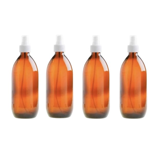 4 Pack 500ml Amber Spray Bottles with White Mist Spray Nozzles