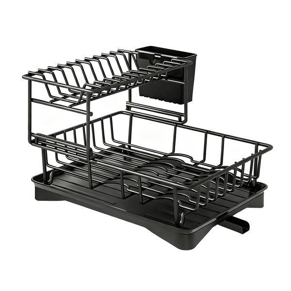 2 Tier Black Iron Dish Draining Rack Drying Tray