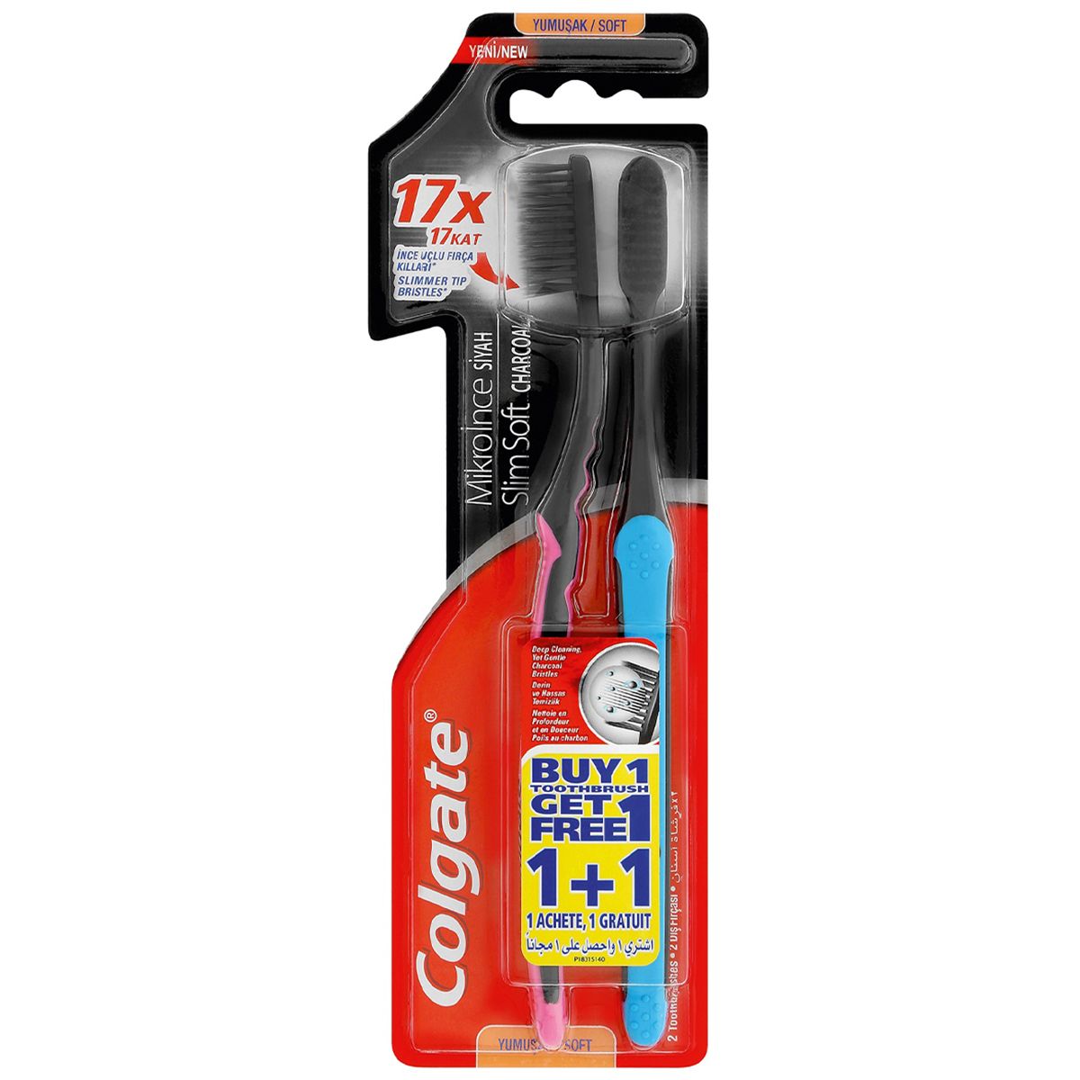 Colgate Slim Soft Black Toothbrush Pack (2 Units) - 17X Thinner Tips for Delicate Cleaning