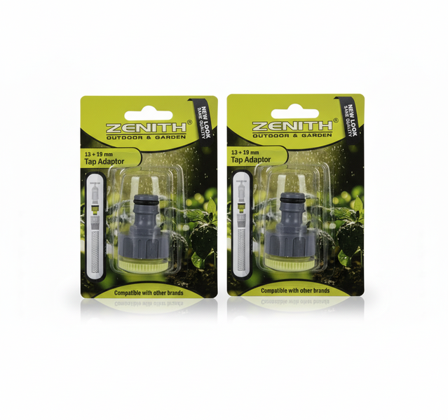 Zenith Adaptor Tap Connector for 13mm and 19mm Hoses - Green - 2 Pack