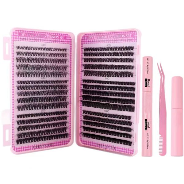 Thick Cluster Eyelash Extensions 590 Pieces 8-16mm DIY False Eyelashes Kit