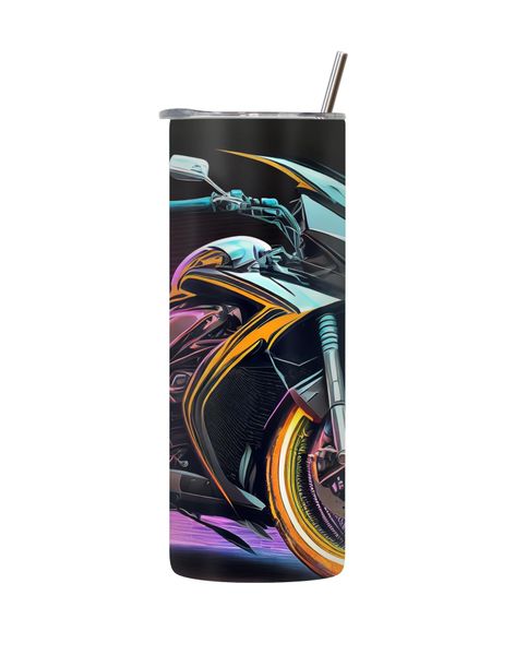 LED 20 Oz Straight Skinny Tumbler Trendy Colorful Bikes Graphic Present 071