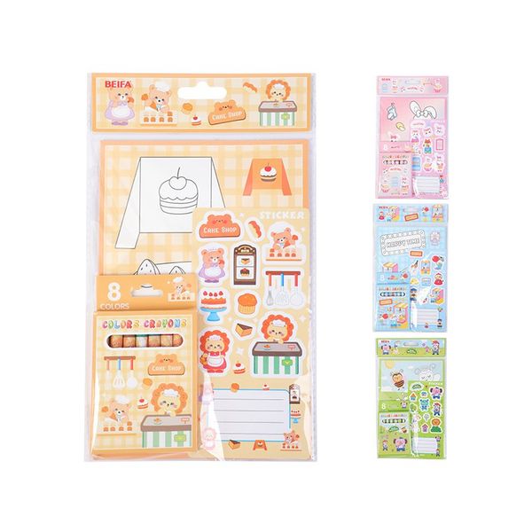 Stationery Set-4 Sheets Of Drawing Paper,8 Color Crayons,Stickers-36 x Sets