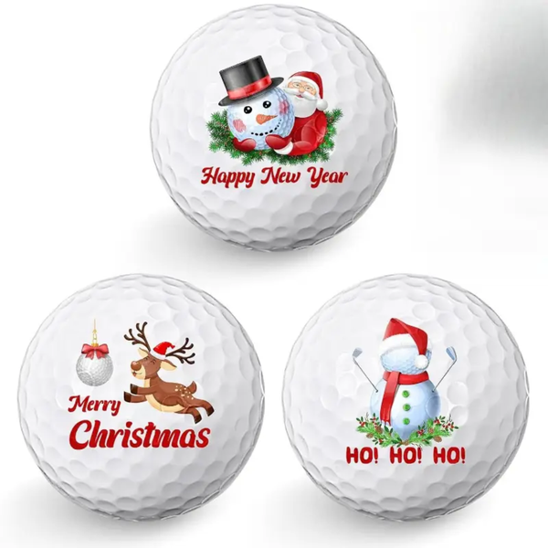 Three Festive Golf Balls - Christmas-Themed Designs with Santa