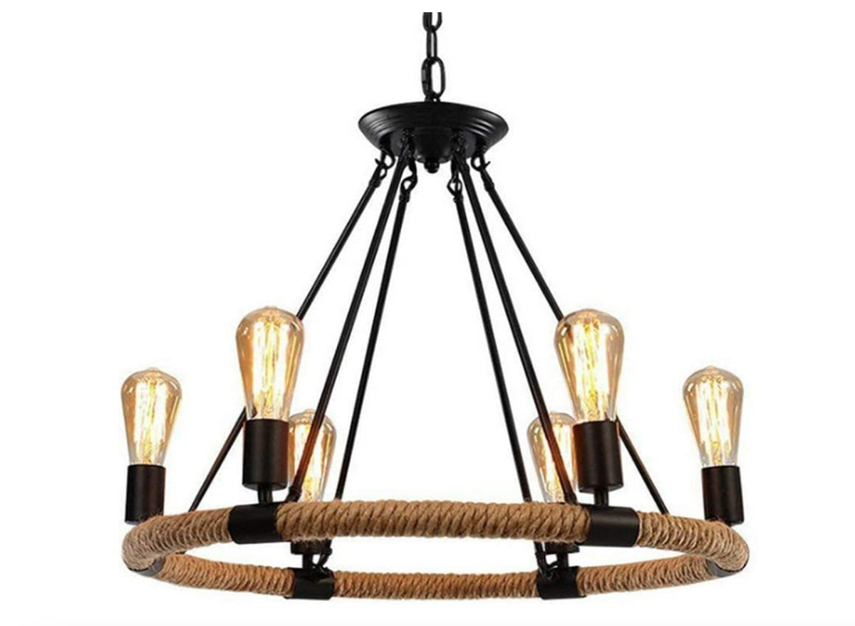 Wrought Iron & Hemp 6 Light Rope Chandelier | Shop Today. Get it ...