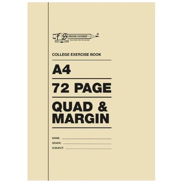 A4 Softcover Exercise Book, 72 page,Quad &amp; Margin (Pack of 100)