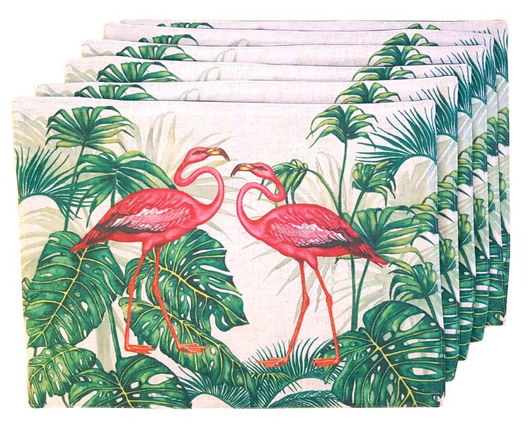Vintage Flamingo Animal Fabric Placemats 40x30cm - Set of 6