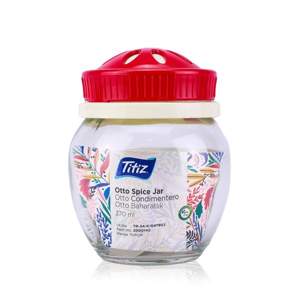 Titiz - Otto Spice Jar - Twist Lid - Transparent &amp; Red - 370ml