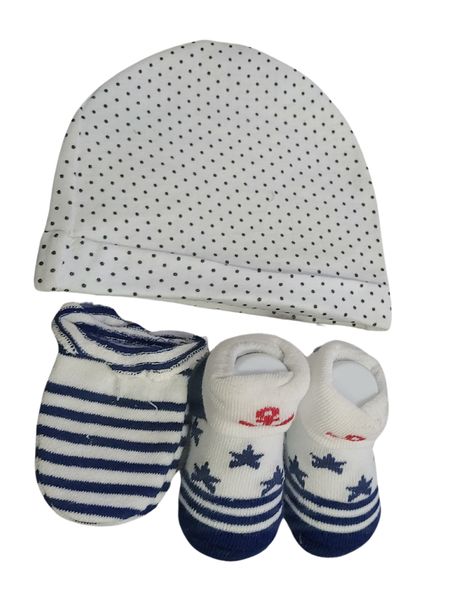 Blue &amp; White Baby Hat, Socks, and Shoes Set