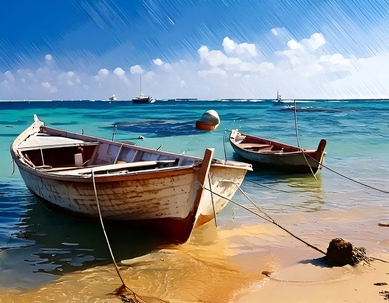 Minimalist Canvas Art Ready to Hang Modern Contemporary Art - Boat Scene 2
