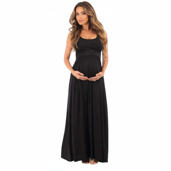 Maternity Sleeveless Summer Maternity Maxi Dress - Black