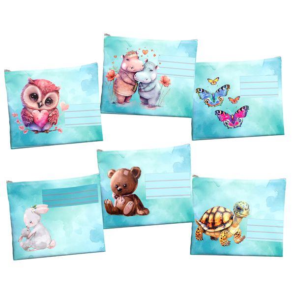 Subject-Savvy 6-Pack Book Bags - Watercolour Animals