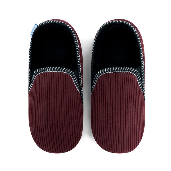 Snoozies Mens Alpine Cord Slippers Maroon - Soft Non-Skid Sole Indoor