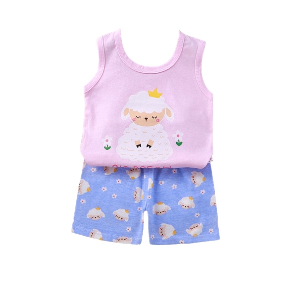 Girls Summer Short Sleeve Pyjama set - Pink Sheep