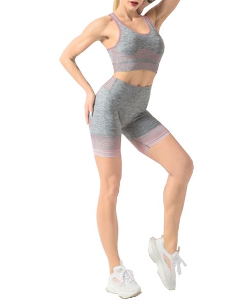 Olive Tree - Yoga Gym Activewear Short Tights Bra Top Set - Pink