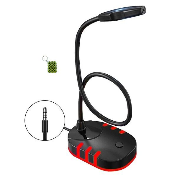 Black and Red Base Flexible Tube Gaming 3.5mm Computer Microphone+Keyholder