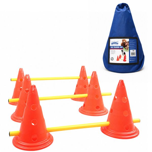 Pawise Dog Training Agility Hurdle Set with 6 Cones, 3 Poles &amp; Carry Bag