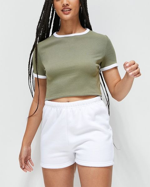 Women's Blake Retro Look Contrasting Fitted Tee - Green With Ivory