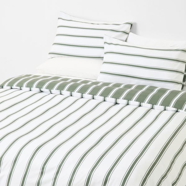 George &amp; Mason - Refined Stripe Reversible Duvet Cover Set - White/Green