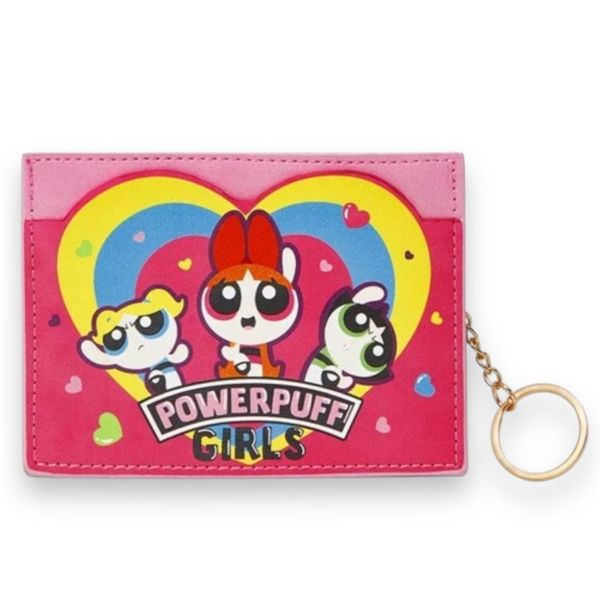 Power Puff Girls Retro Cartoon Character Leather Card Holder Keychain
