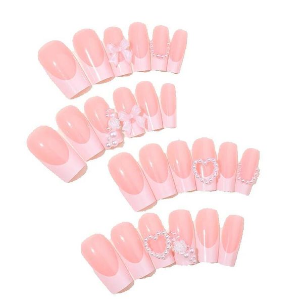 Artificial French Heart Pearl Nails