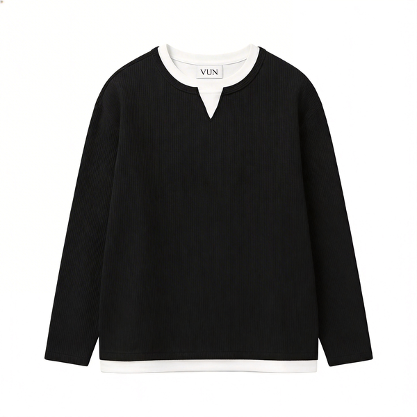 Men's Long Sleeve Henley T-Shirt - Casual Pullover Top with Layered Look