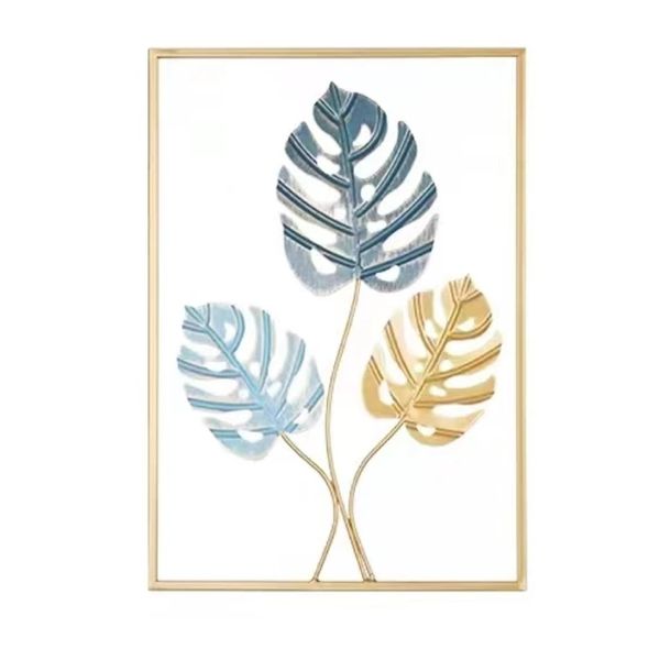 Home Decor Nordic Gold Blue Leaf Wall Hanging (43cm) - Monstera