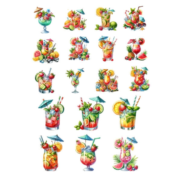 18 Tropical Summer Drink Stickers - Colourful Cocktail &amp; Fruit Beverages