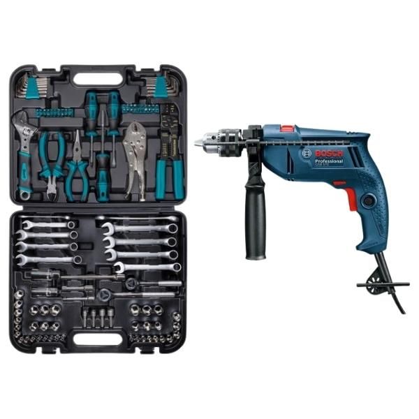 Bosch - Impact Drill (GSB 570) With Mechanics Hand Tools Set (121) Piece