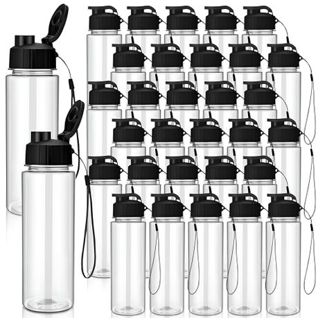 PET Reusable Water Bottles with Flip Top Lid and Strap - Clear - 30 Piece Image