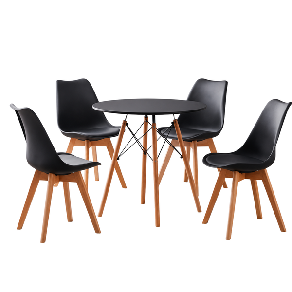 Modern Round Dining Table Set with 4 Chairs - Black/White