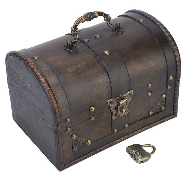 Vintage Handmade Wooden Jewelry Box with Code Lock