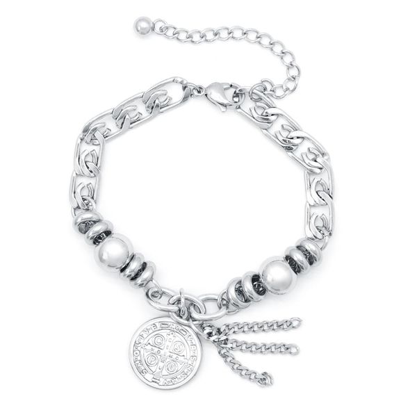 Cazabella Stainless Steel Silver Flat Link Bracelet