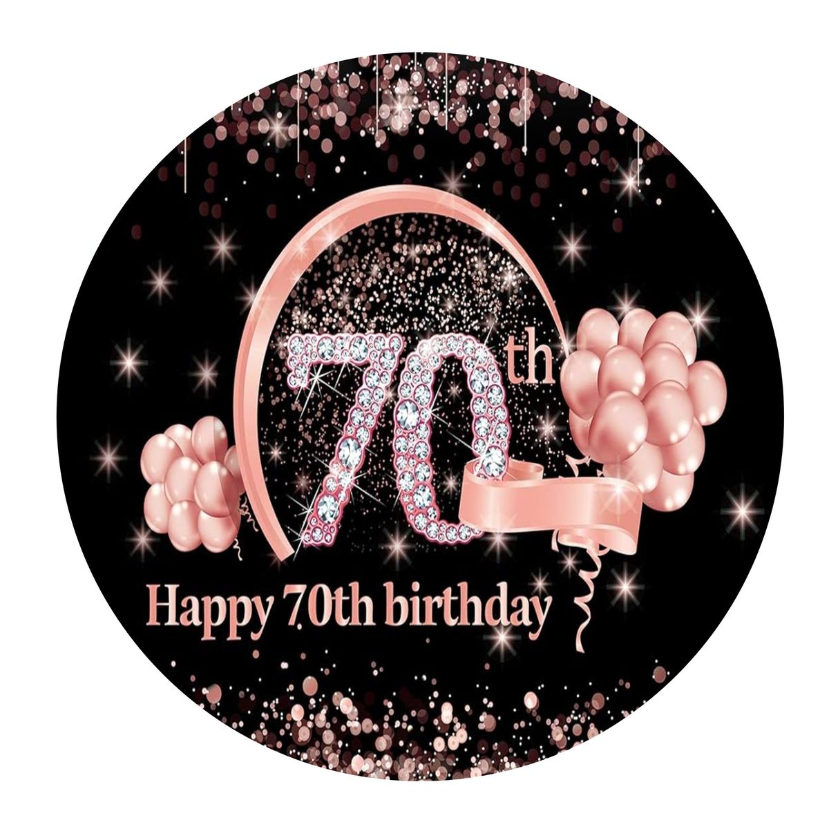 Happy 70th Birthday Black and Pink Round Wooden Vinyl Signage - 40cm ...