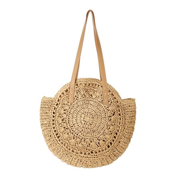 Round Crochet Bag with PU Handles