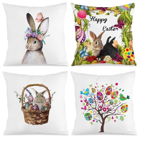 4 Piece Cottagecore Easter Pillowcase, Zippered Sofa Cushion Cover