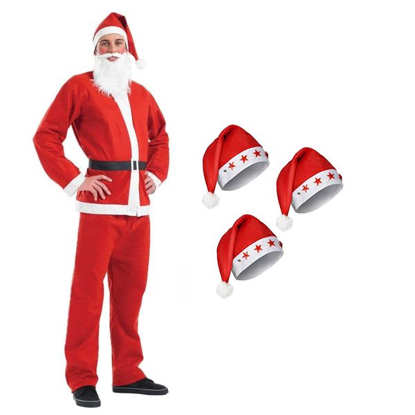 Santa Costume with 5 Modern Santa Hats LED Star Lights